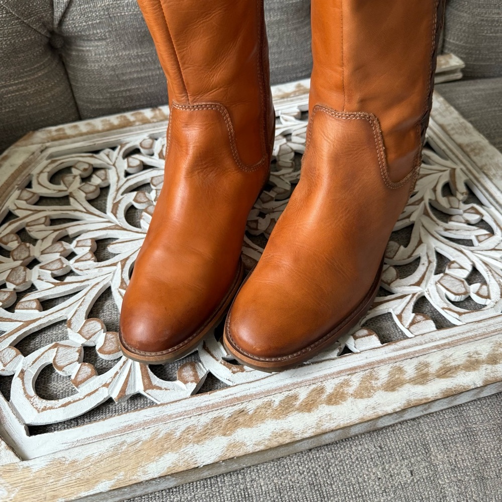 Pikolinos Tan Leather Tall Riding Boots Women’s 39 8.5 Braided Detail Zip Up - Picture 13 of 16